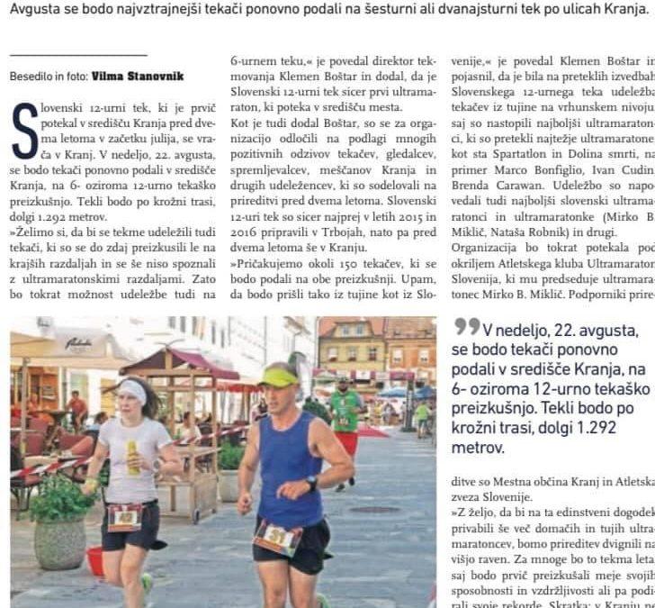 Tekači se vračajo v Kranj (Kranjčanka, Gorenjski glas,  julij 2021)