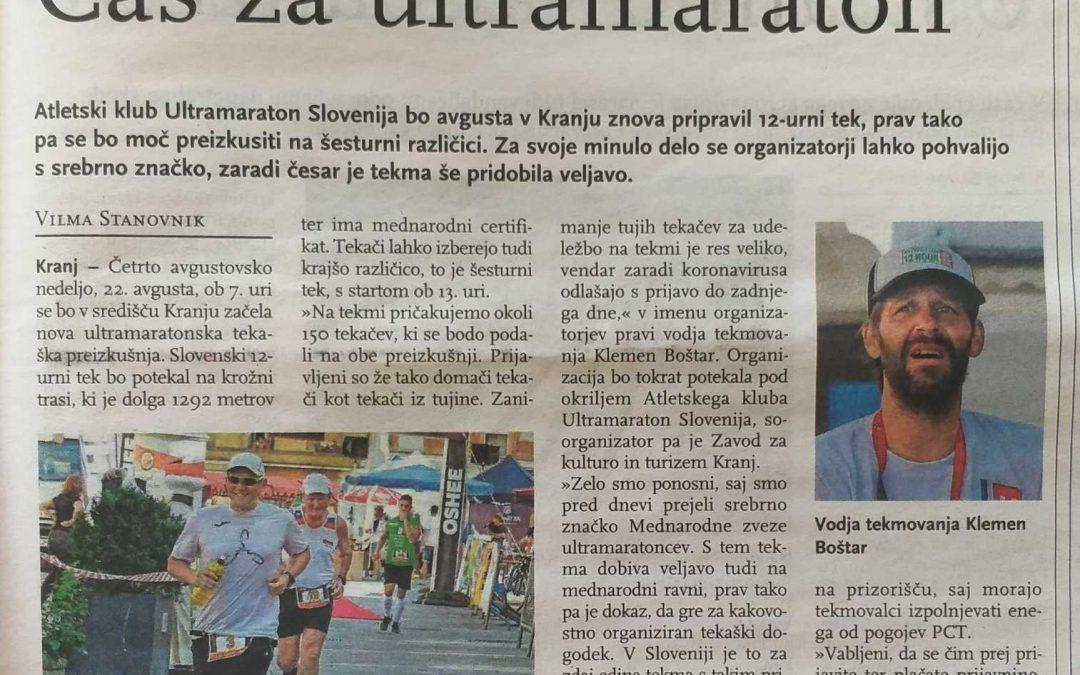Čas za ultramaraton (Kranjske novice, 30.7.2021)